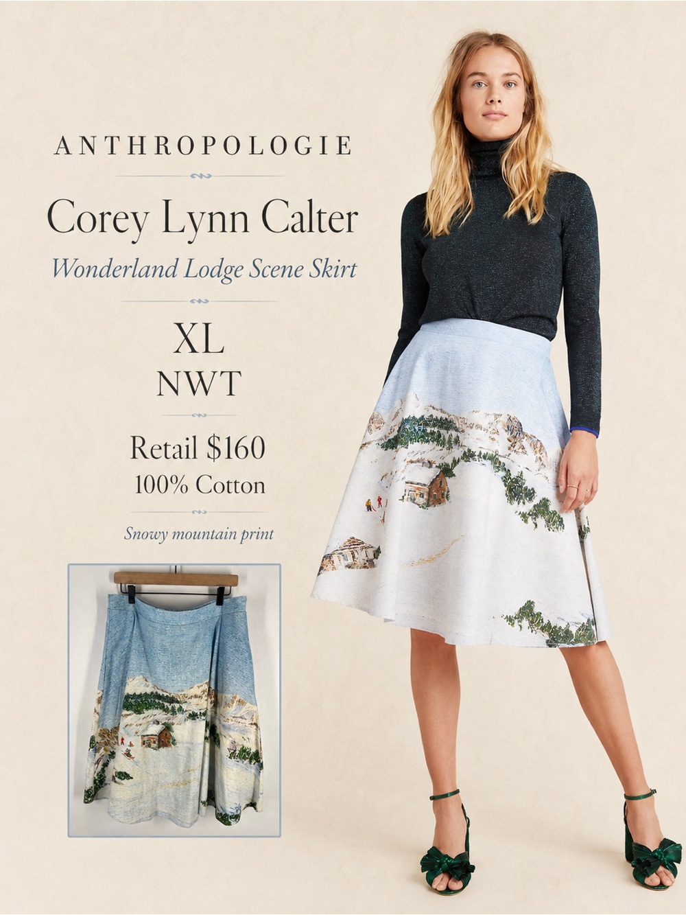 NWT Anthropologie Corey Lynn Calter Wonderland Lodge Scene Skirt XL